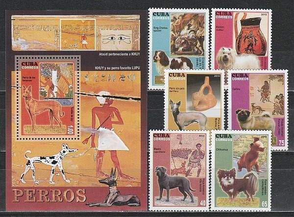 Куба 2010, Собаки, Древний Египет, 6 марок + блок
